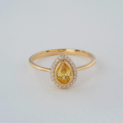Yellow Topaz Bezel Drop Ring with Real Diamonds in 8K/10K/14K Solid Gold | November Birthstone Jewelry