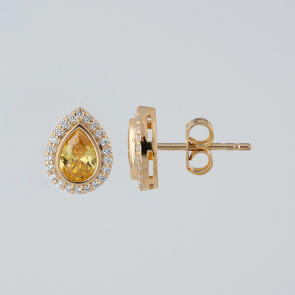 Yellow Topaz Bezel Drop Stud Earrings with Real Diamonds in 8K/10K/14K Solid Gold | November Birthstone Jewelry