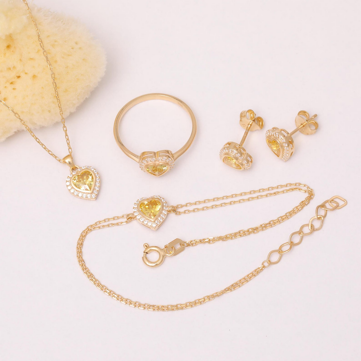 Yellow Topaz Bezel Heart Stud Earrings with Real Diamonds in 10K/14K Solid Gold | November Birthstone Jewelry