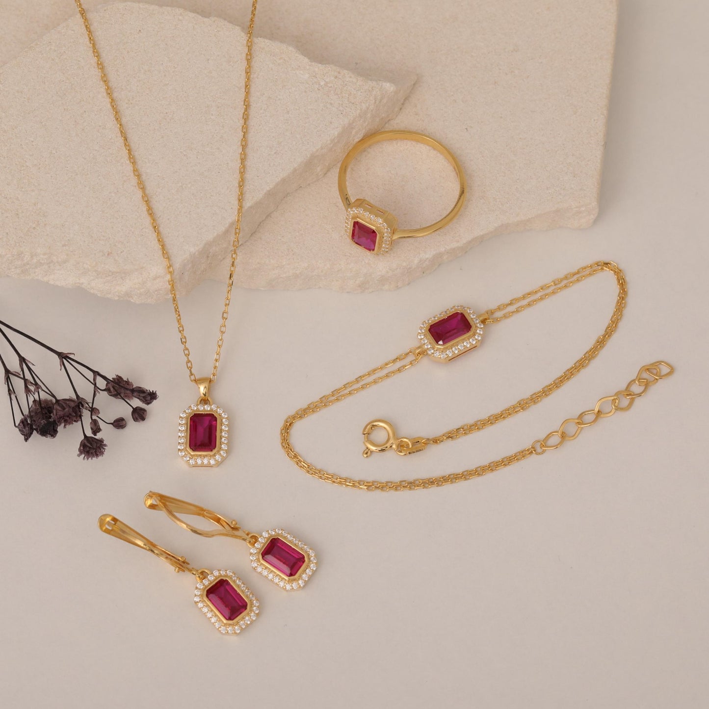 Rectangle Ruby Bezel Necklace in 8K/10K/14K Solid Gold Surrounded with Real Diamonds, July Birthstone Jewelry