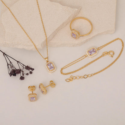 Rectangle Alexandrite Bezel Necklace in 8K/10K/14K Solid Gold Surrounded with Real Diamonds, June Birthstone Jewelry