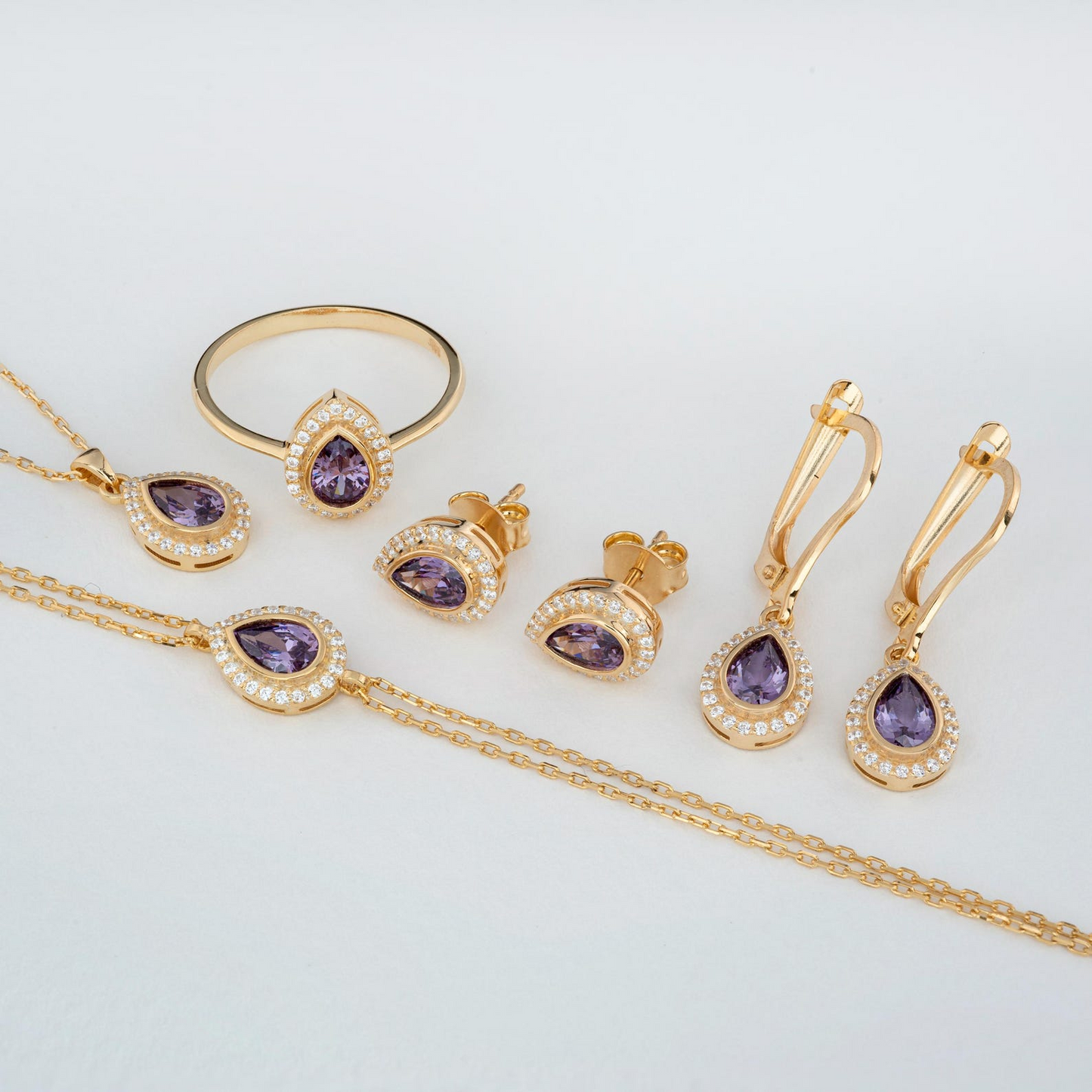 Amethyst Bezel Drop Bracelet with Real Diamonds in 8K/10K/14K Solid Gold | February Birthstone Jewelry