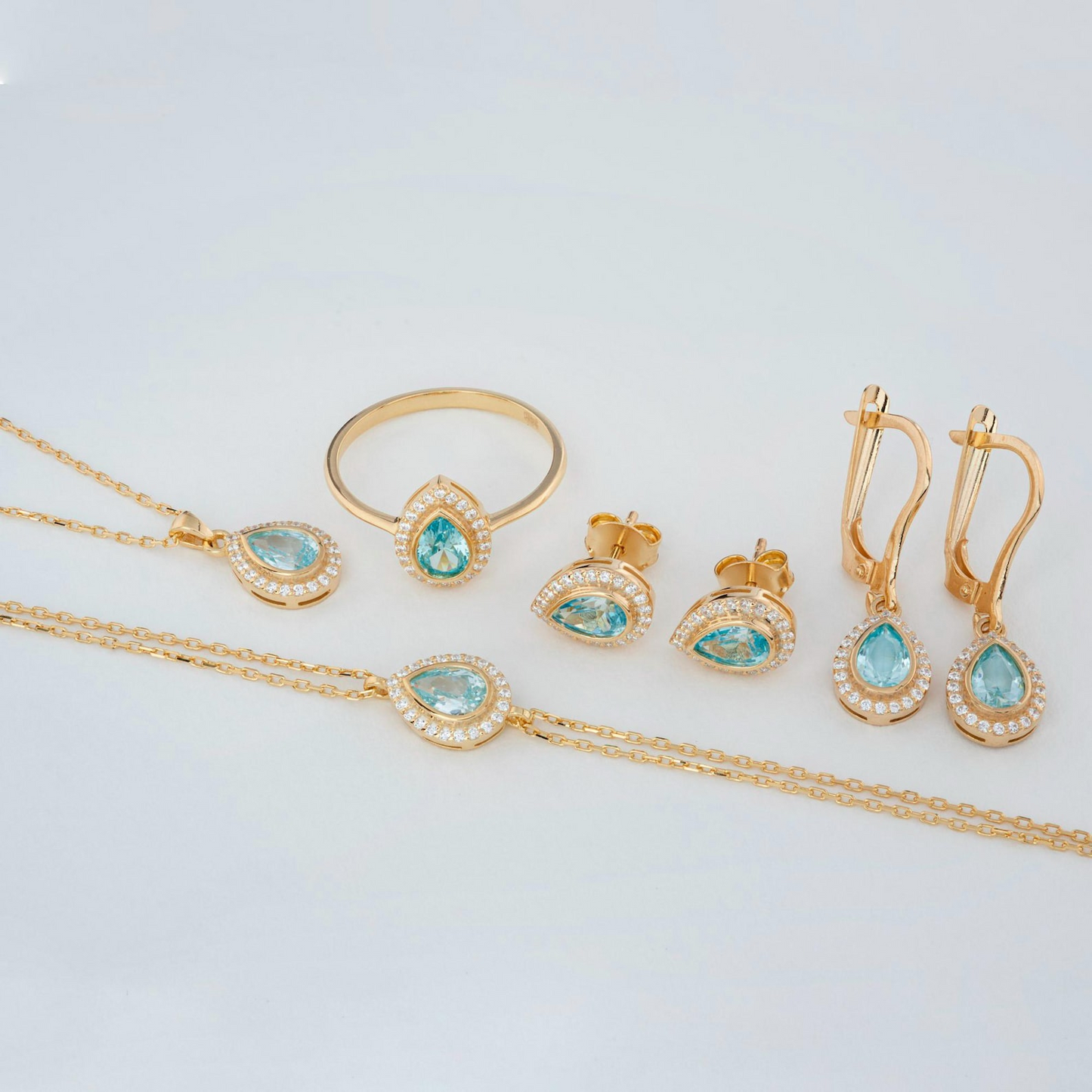 Aquamarine Bezel Drop Ring with Real Diamonds in 8K/10K/14K Solid Gold | March Birthstone Jewelry