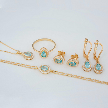 Aquamarine Bezel Drop Stud Earrings with Real Diamonds in 8K/10K/14K Solid Gold | March Birthstone Jewelry