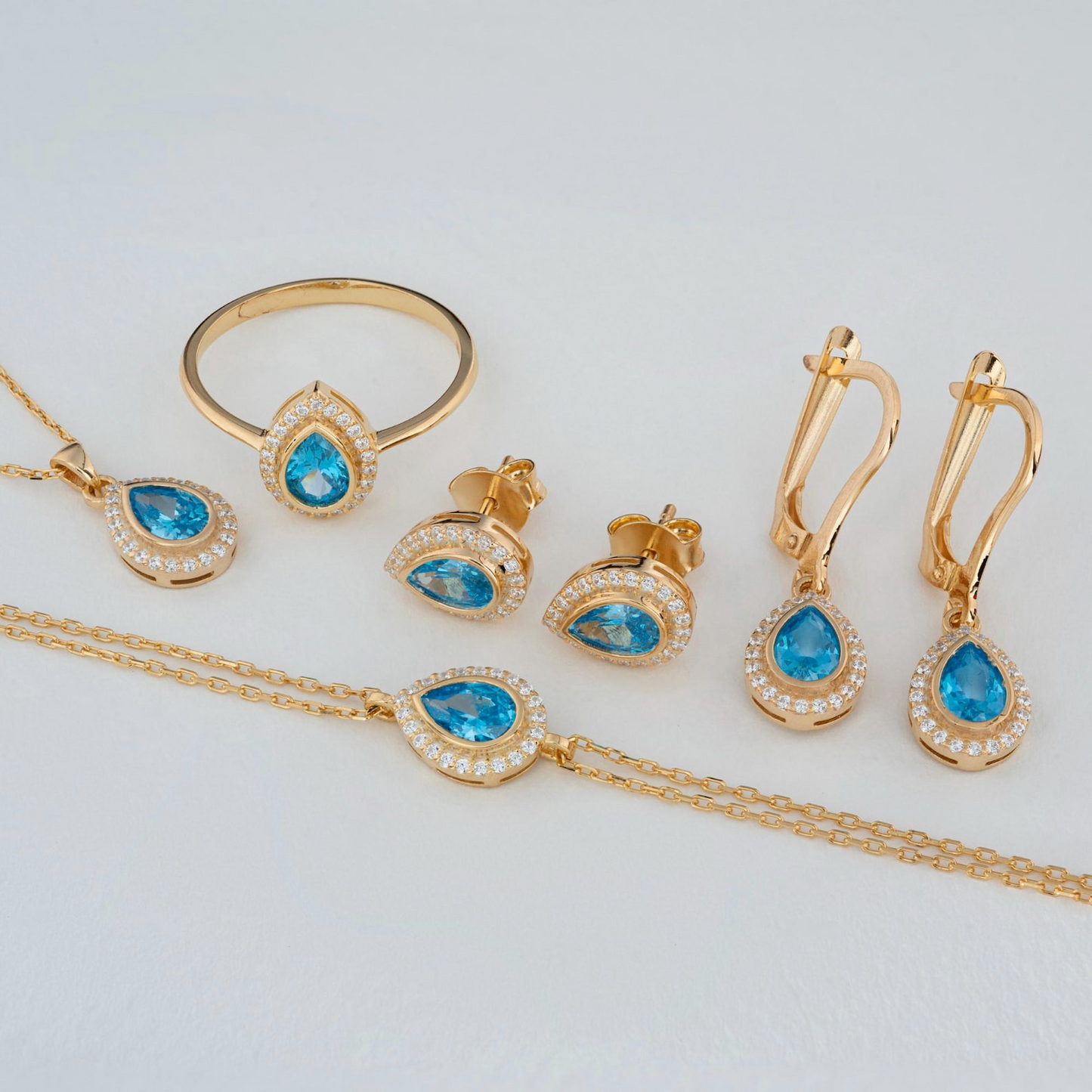 Blue Topaz Bezel Drop Ring with Real Diamonds in 8K/10K/14K Solid Gold | December Birthstone Jewelry