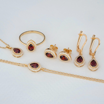 Garnet Bezel Drop Stud Earrings with Real Diamonds in 8K/10K/14K Solid Gold | January Birthstone Jewelry