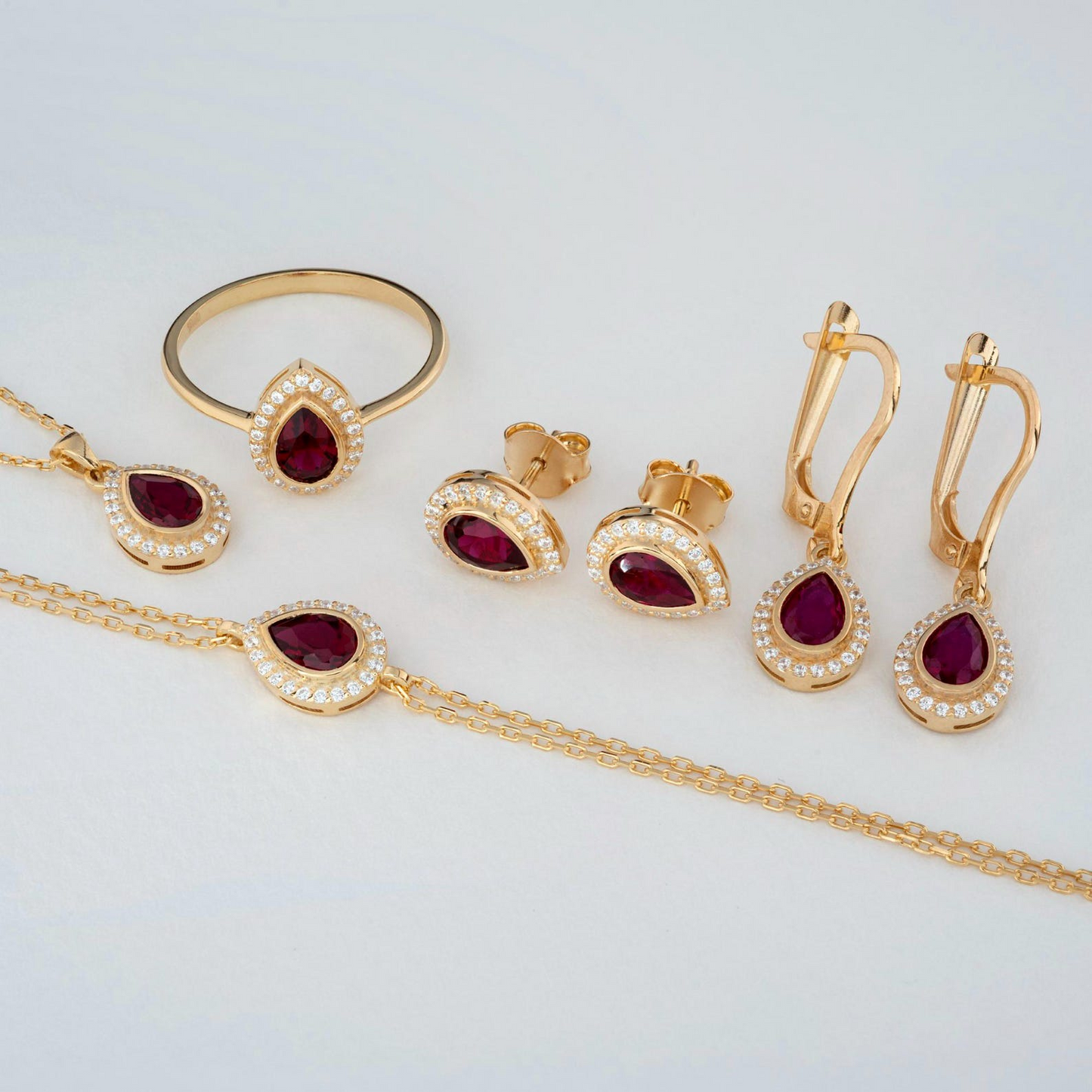 Ruby Bezel Drop Stud Earrings with Real Diamonds in 8K/10K/14K Solid Gold | July Birthstone Jewelry