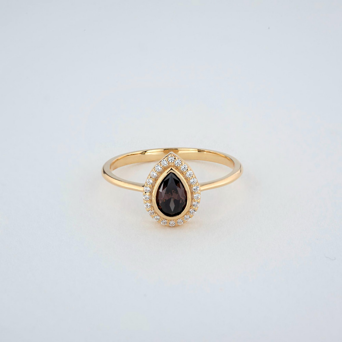 Smoky Quartz Bezel Drop Ring with Real Diamonds in 8K/10K/14K Solid Gold | Handmade Jewelry
