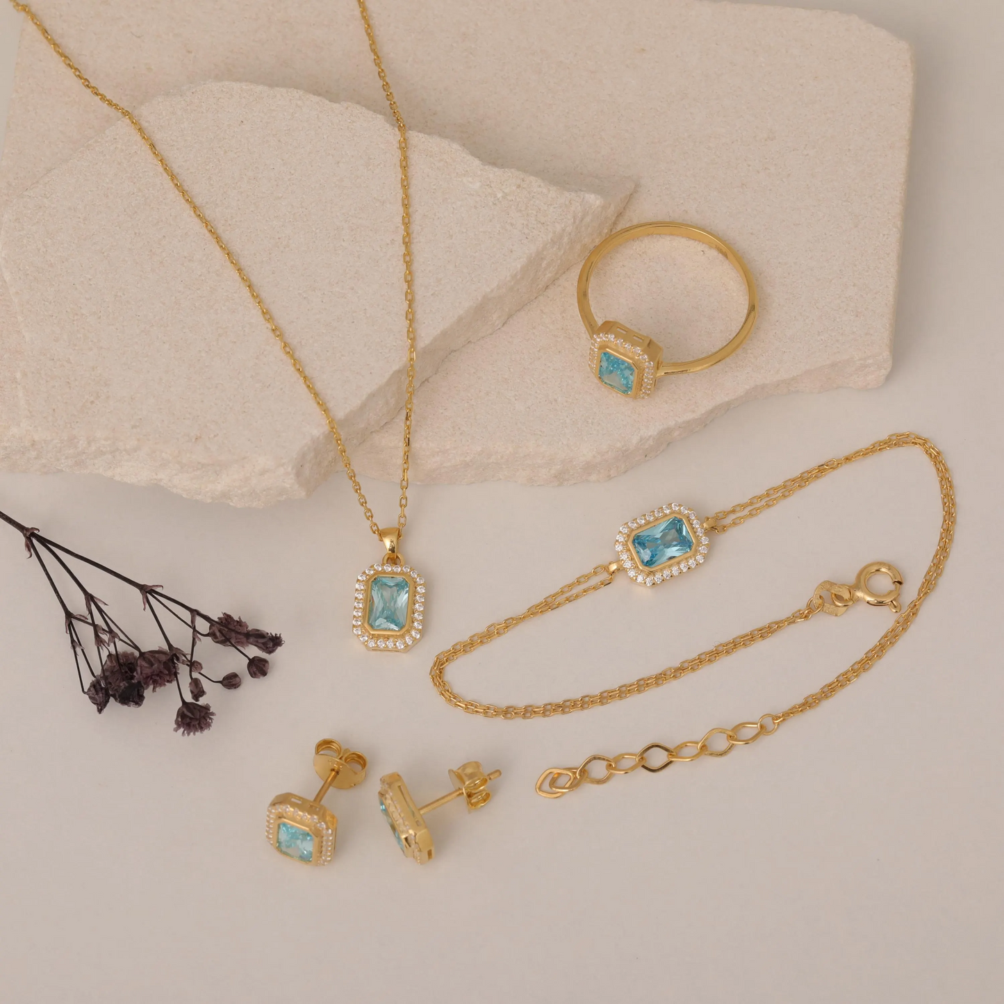 Rectangle Aquamarine Bezel Necklace in 8K/10K/14K Solid Gold Surrounded with Real Diamonds, March Birthstone Jewelry