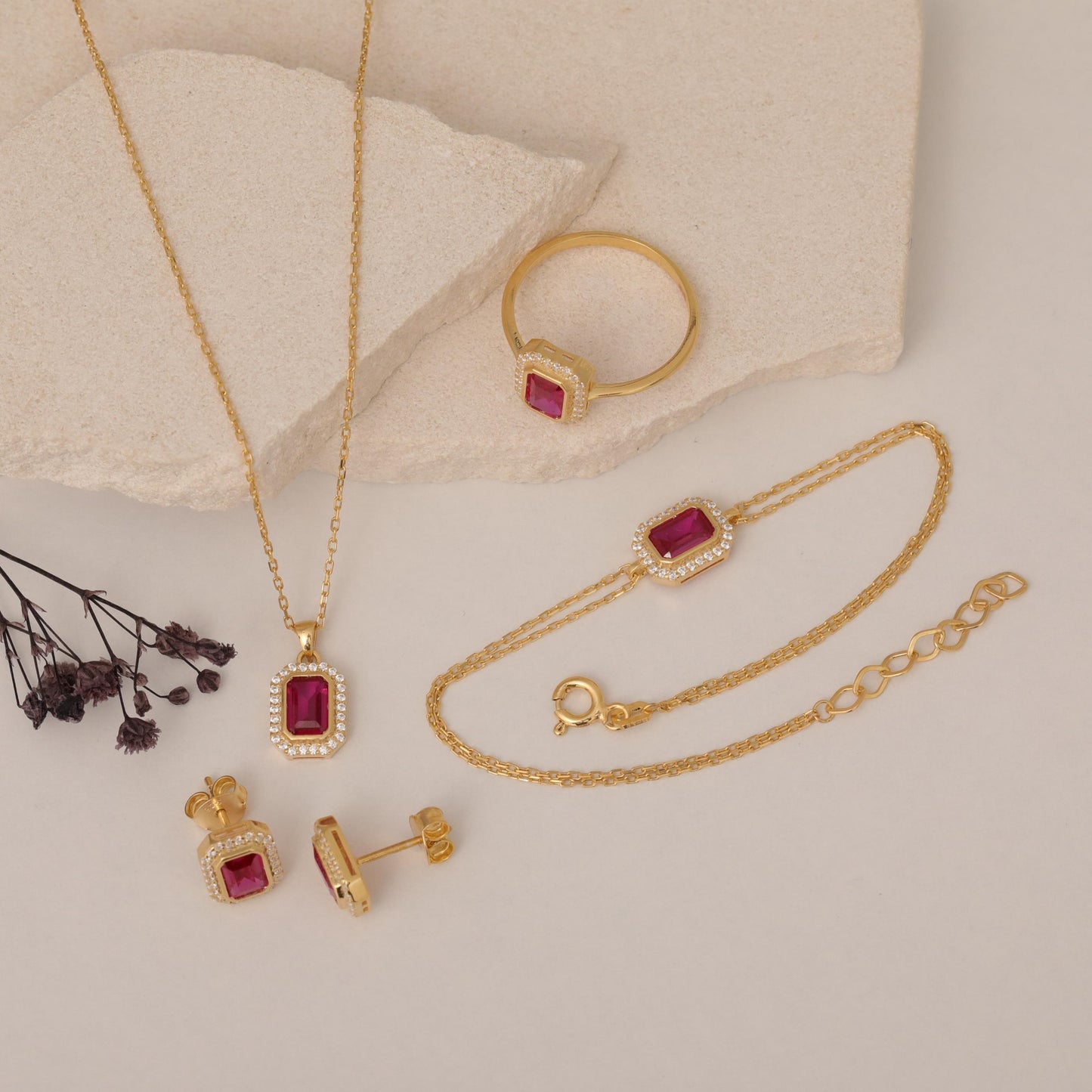 Rectangle Ruby Bezel Necklace in 8K/10K/14K Solid Gold Surrounded with Real Diamonds, July Birthstone Jewelry