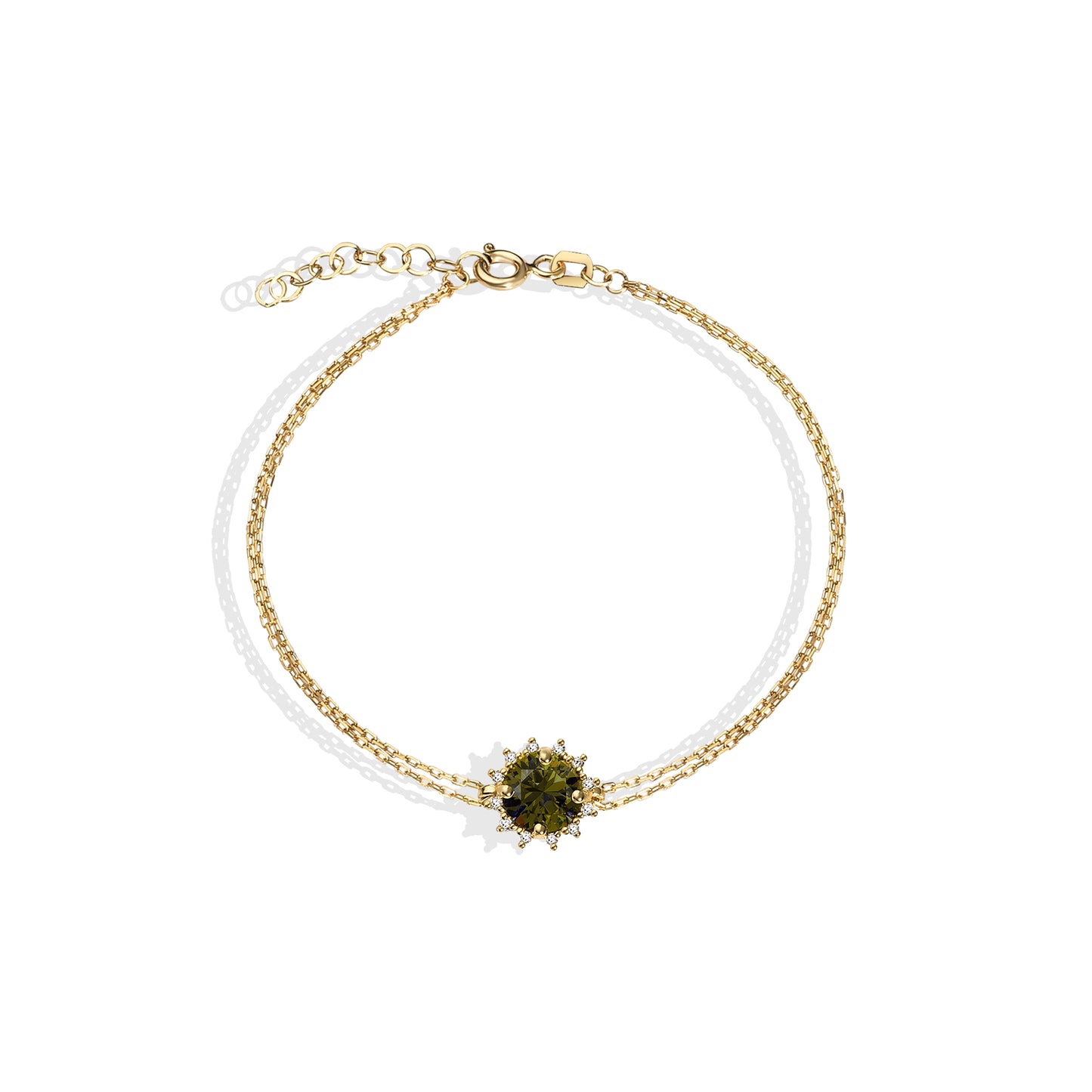 Round Peridot Bracelet with Real Diamond, 8K/10K/14K Solid Gold, August Birthstone