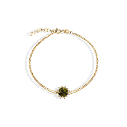 Round Peridot Bracelet with Real Diamond, 8K/10K/14K Solid Gold, August Birthstone