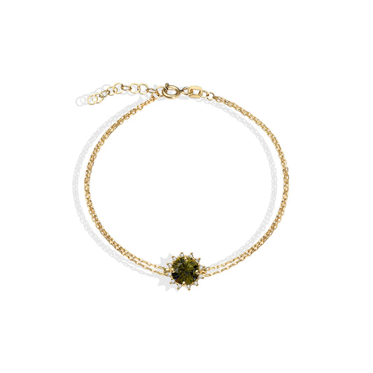 Round Peridot Bracelet with Real Diamond, 8K/10K/14K Solid Gold, August Birthstone