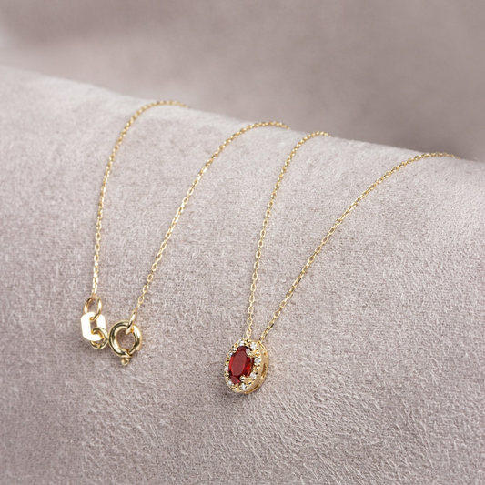Oval Cut Garnet Necklace with Real Diamonds in 8K/10K/14K Solid Gold, January Birthstone Pendant