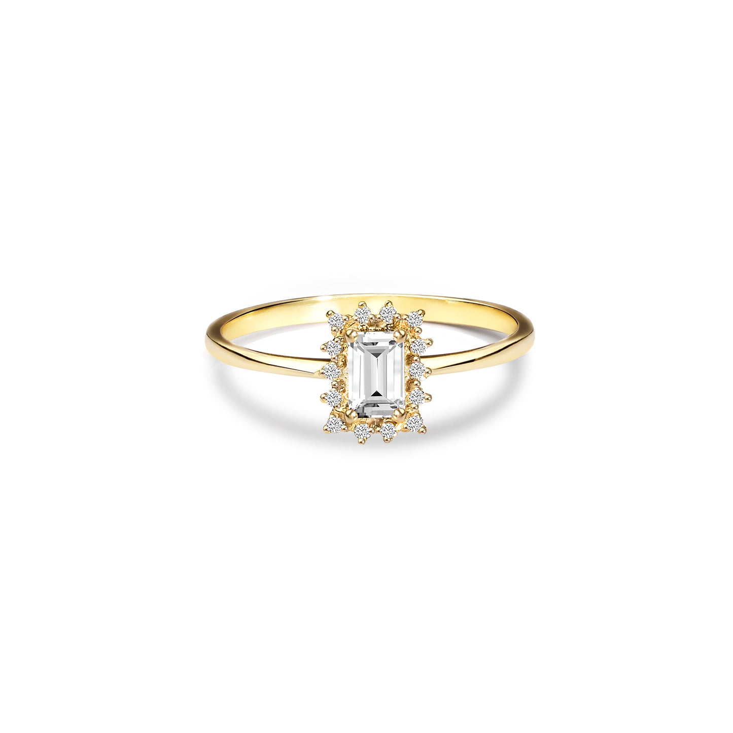 White Topaz Rectangle Ring with Real Diamonds, 14K Solid Gold