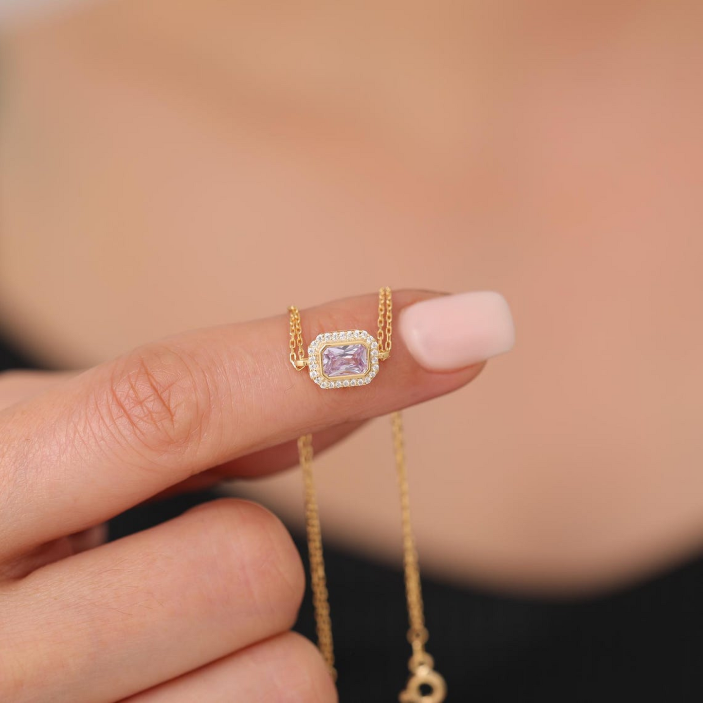 Rectangle Alexandrite Bezel Bracelet in 8K/10K/14K Solid Gold Surrounded with Real Diamonds, June Birthstone Jewelry