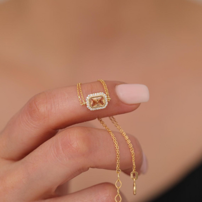 Rectangle Citrine Bezel Bracelet in 8K/10K/14K Solid Gold Surrounded with Real Diamonds, November Birthstone Jewelry