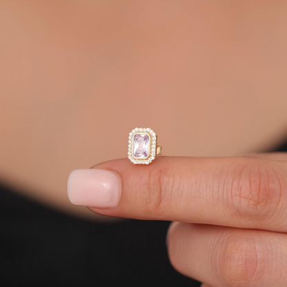 Rectangle Alexandrite Bezel Stud Earrings in 10K/14K Solid Gold Surrounded with Real Diamonds, June Birthstone Jewelry