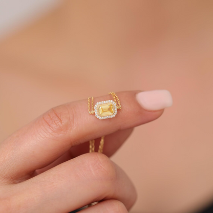 Rectangle Yellow Topaz Bezel Bracelet in 8K/10K/14K Solid Gold Surrounded with Real Diamonds, March Birthstone Jewelry