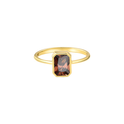 Smoky Quartz Topaz Rectangle Ring 8K/10K/14K Solid Gold, Baguette Cut Design Birthstone