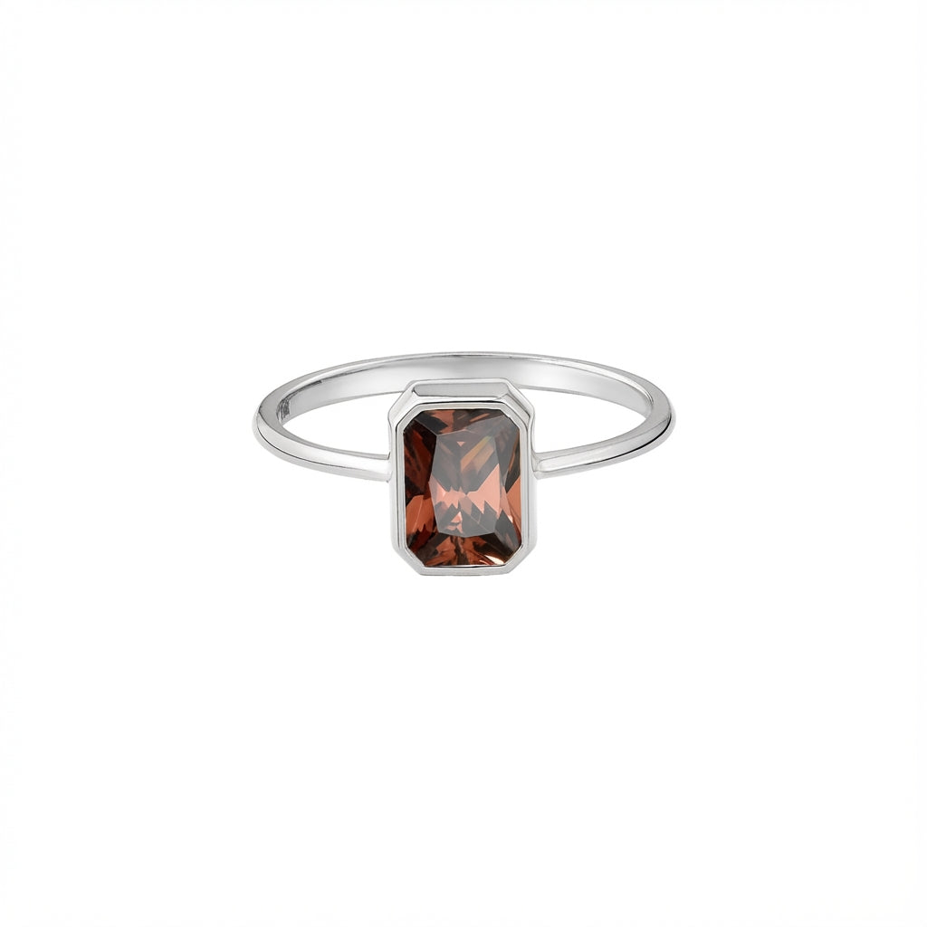 Smoky Quartz Topaz Rectangle Ring 8K/10K/14K Solid Gold, Baguette Cut Design Birthstone