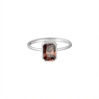 Smoky Quartz Topaz Rectangle Ring 8K/10K/14K Solid Gold, Baguette Cut Design Birthstone