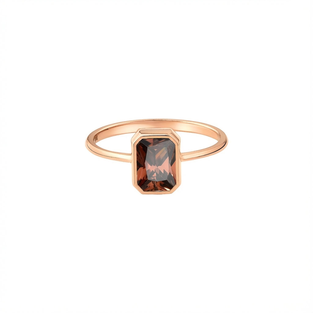 Smoky Quartz Topaz Rectangle Ring 8K/10K/14K Solid Gold, Baguette Cut Design Birthstone