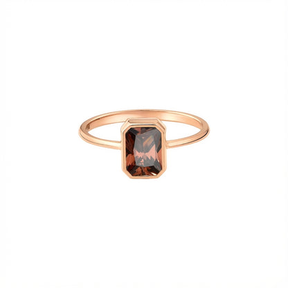 Smoky Quartz Topaz Rectangle Ring 8K/10K/14K Solid Gold, Baguette Cut Design Birthstone