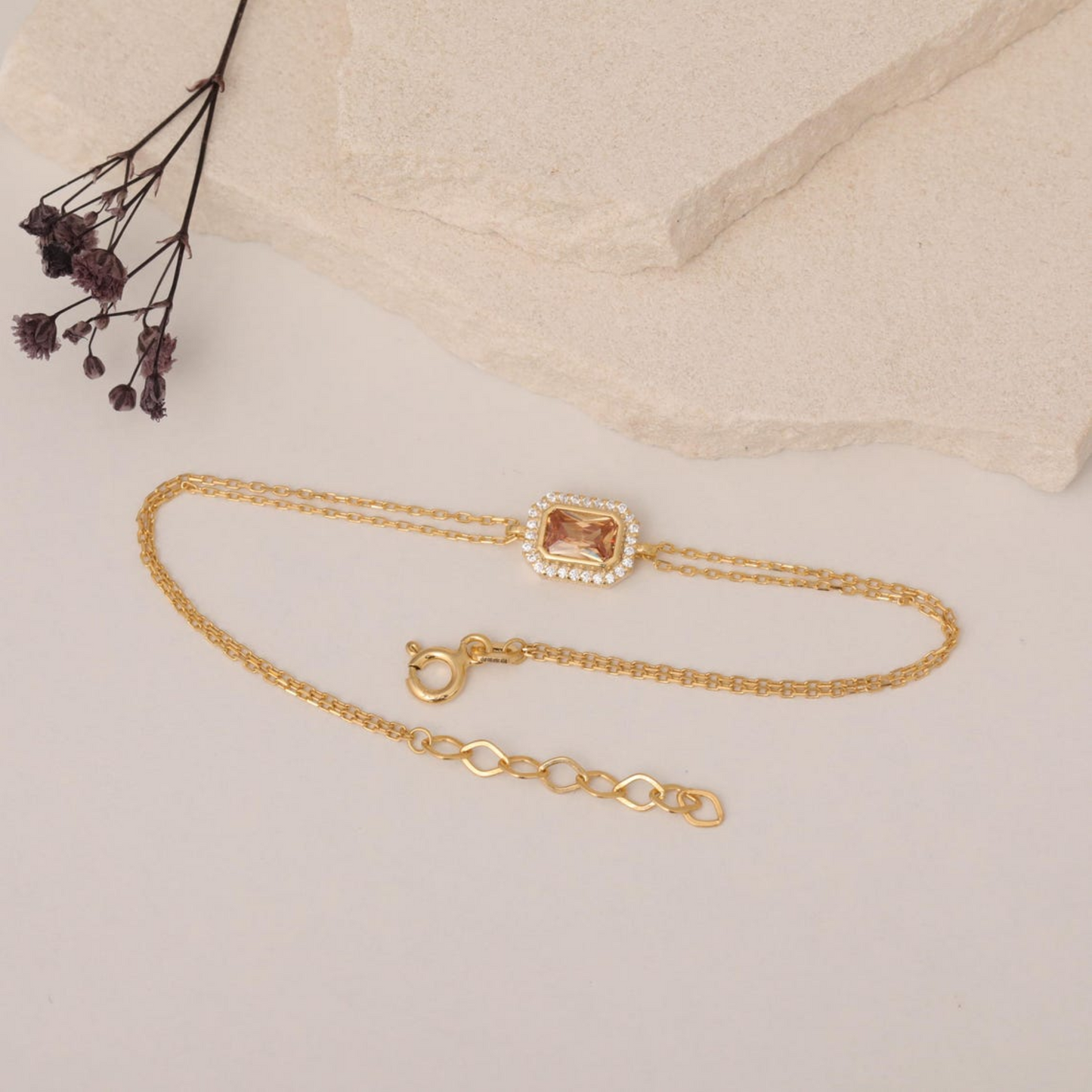 Rectangle Citrine Bezel Bracelet in 8K/10K/14K Solid Gold Surrounded with Real Diamonds, November Birthstone Jewelry