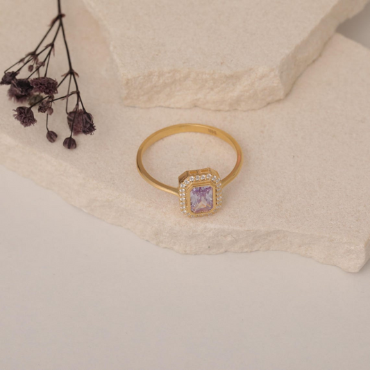 Rectangle Alexandrite Bezel Ring in 14K Solid Gold Surrounded with Real Diamonds, June Birthstone Jewelry