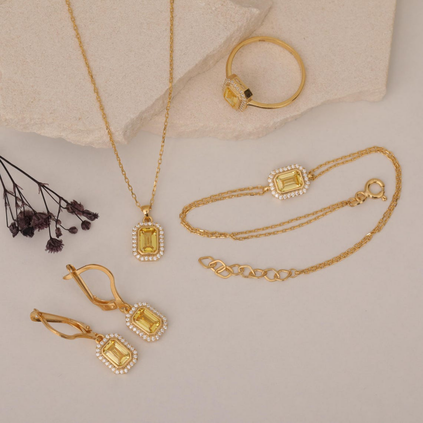 Rectangle Yellow Topaz Bezel Dangle Earrings in 8K/10K/14K Solid Gold Surrounded with Real Diamonds, Birthstone Jewelry