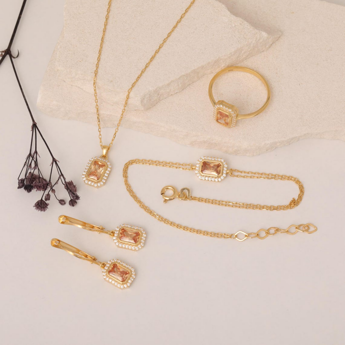 Rectangle Citrine Bezel Dangle Earrings in 8K/10K/14K  Solid Gold Surrounded with Real Diamonds, November Birthstone Jewelry