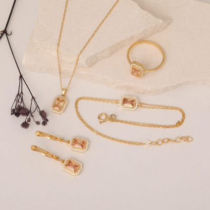 Rectangle Citrine Bezel Bracelet in 8K/10K/14K Solid Gold Surrounded with Real Diamonds, November Birthstone Jewelry
