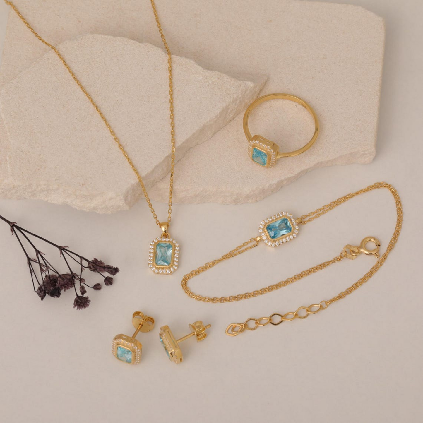 Rectangle Aquamarine Bezel Bracelet in 8K/10K/14K Solid Gold Surrounded with Real Diamonds, March Birthstone Jewelry