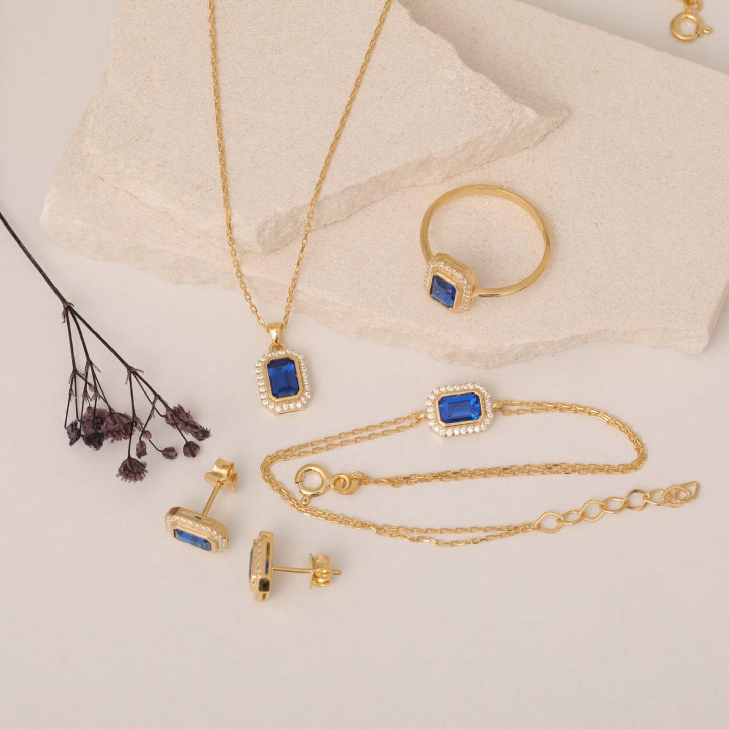 Rectangle Sapphire Bezel Bracelet in 8K/10K/14K Solid Gold Surrounded with Real Diamonds, October Birthstone Jewelry