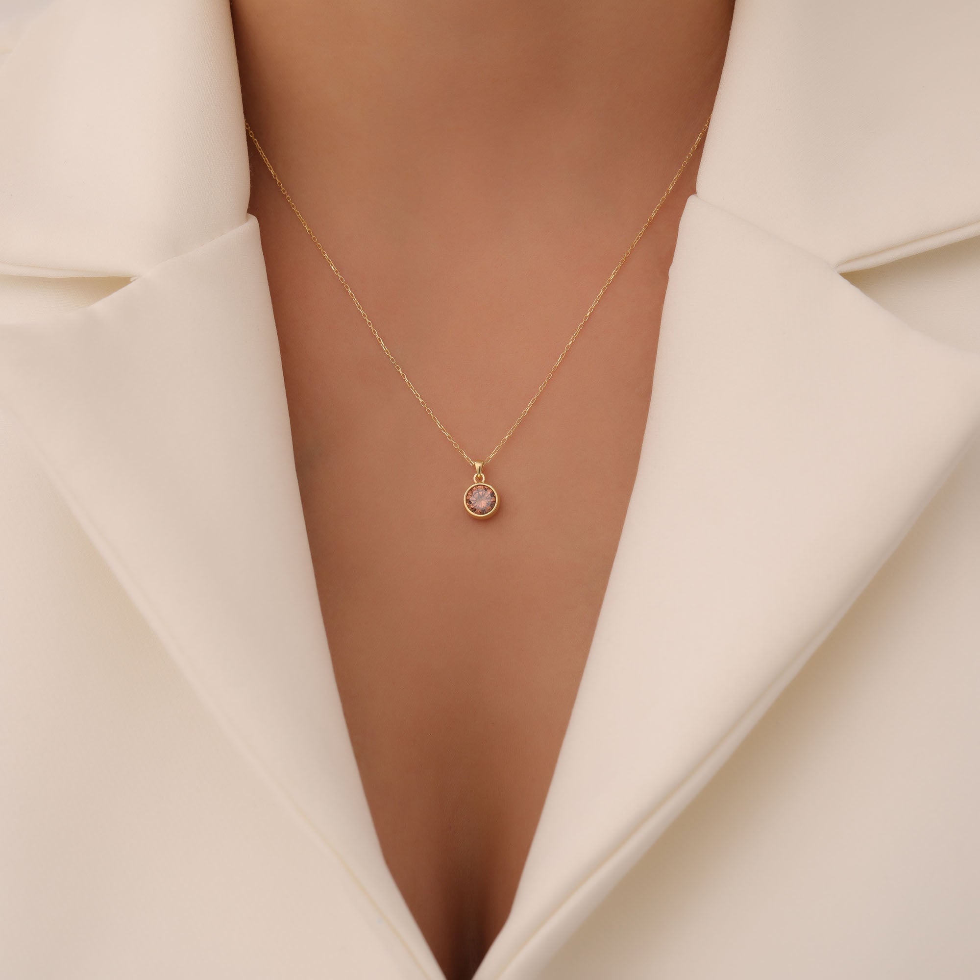 Round Smoky Quartz Bezel Necklace in 14K Solid Gold | Birthstone Pendant Queen Jewelry Necklace