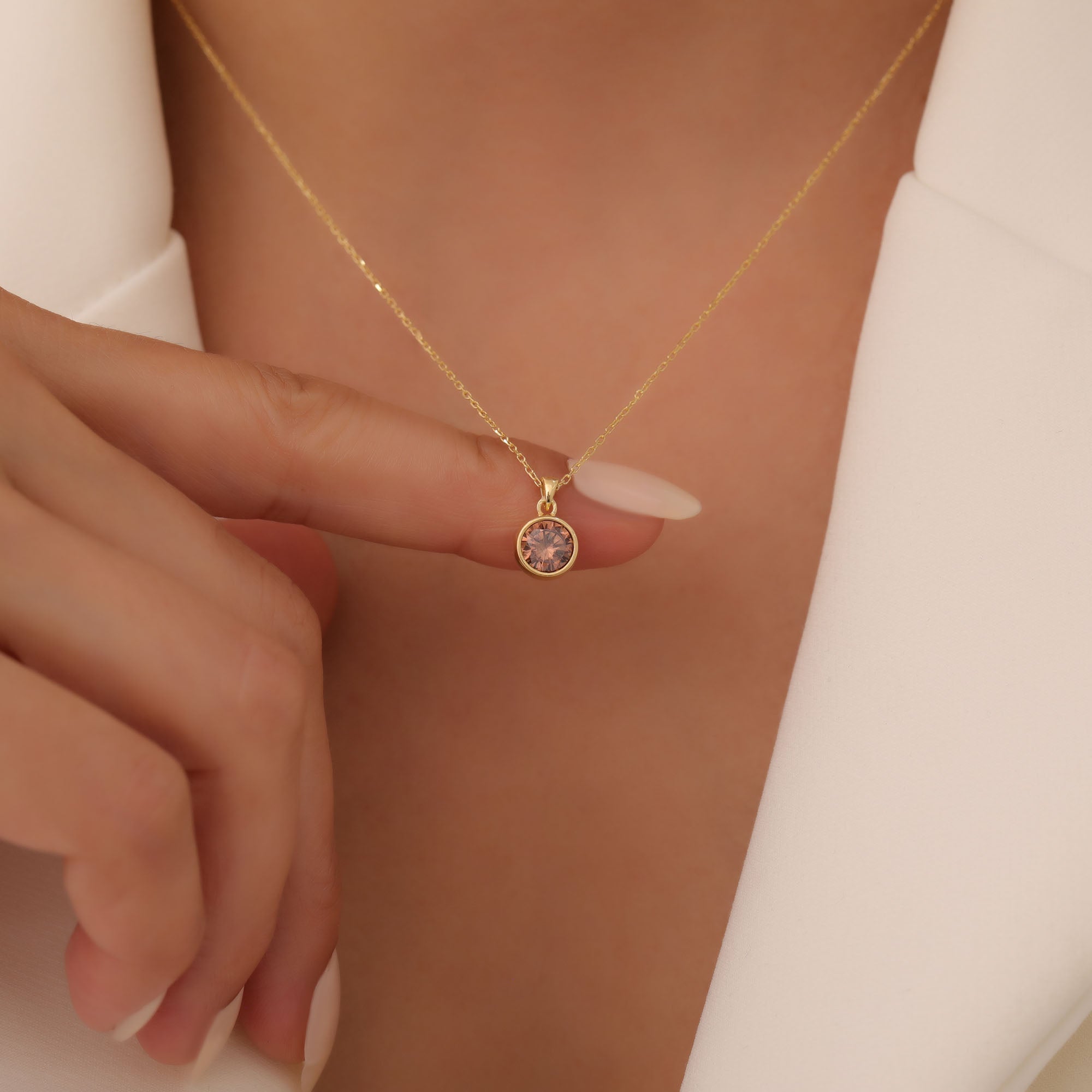 Round Smoky Quartz Bezel Necklace in 14K Solid Gold | Birthstone Pendant Queen Jewelry Necklace