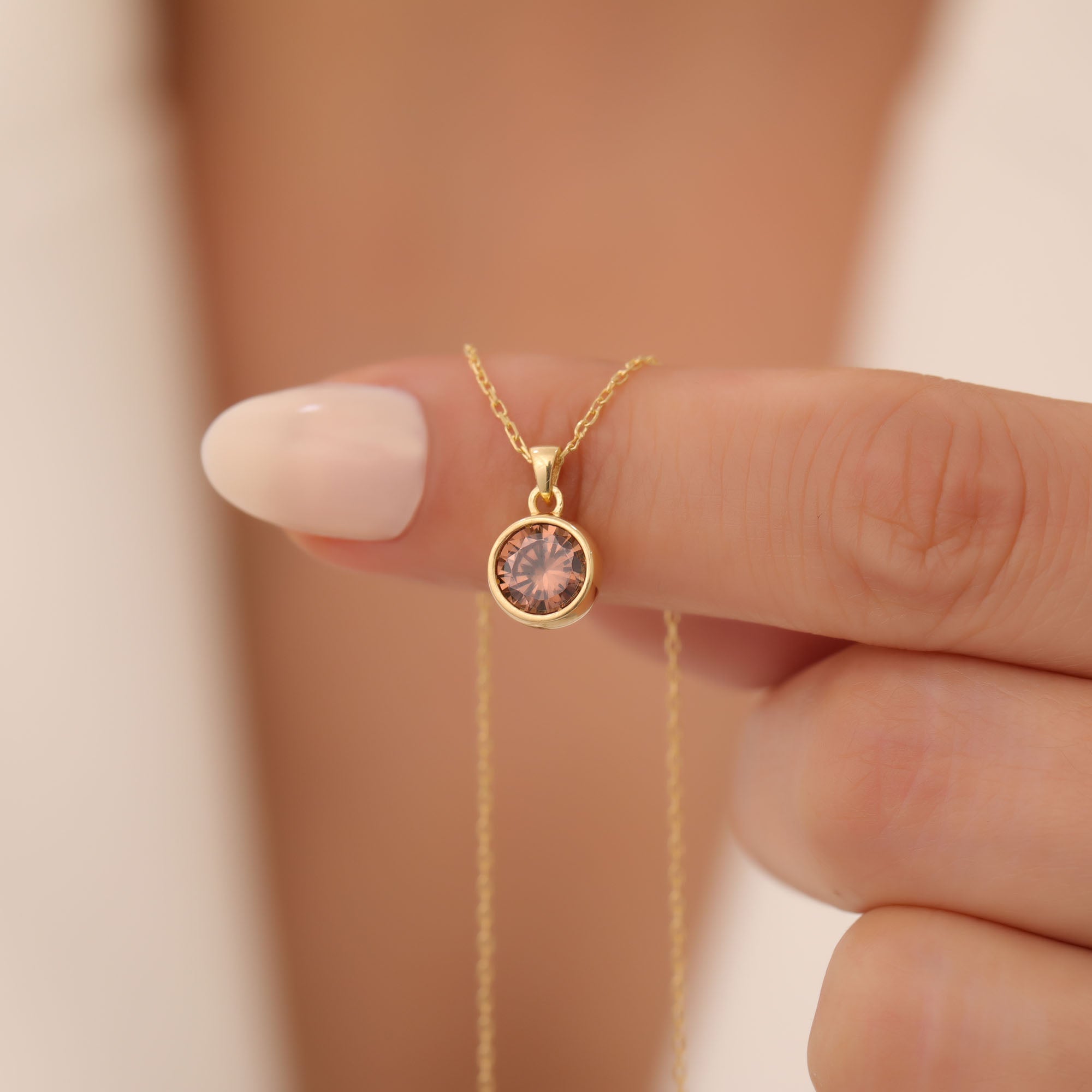 Round Smoky Quartz Bezel Necklace in 14K Solid Gold | Birthstone Pendant Queen Jewelry Necklace
