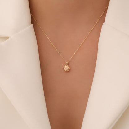Round Citrine Bezel Necklace in 14K Solid Gold | November Birthstone Pendant Queen Jewelry Necklace