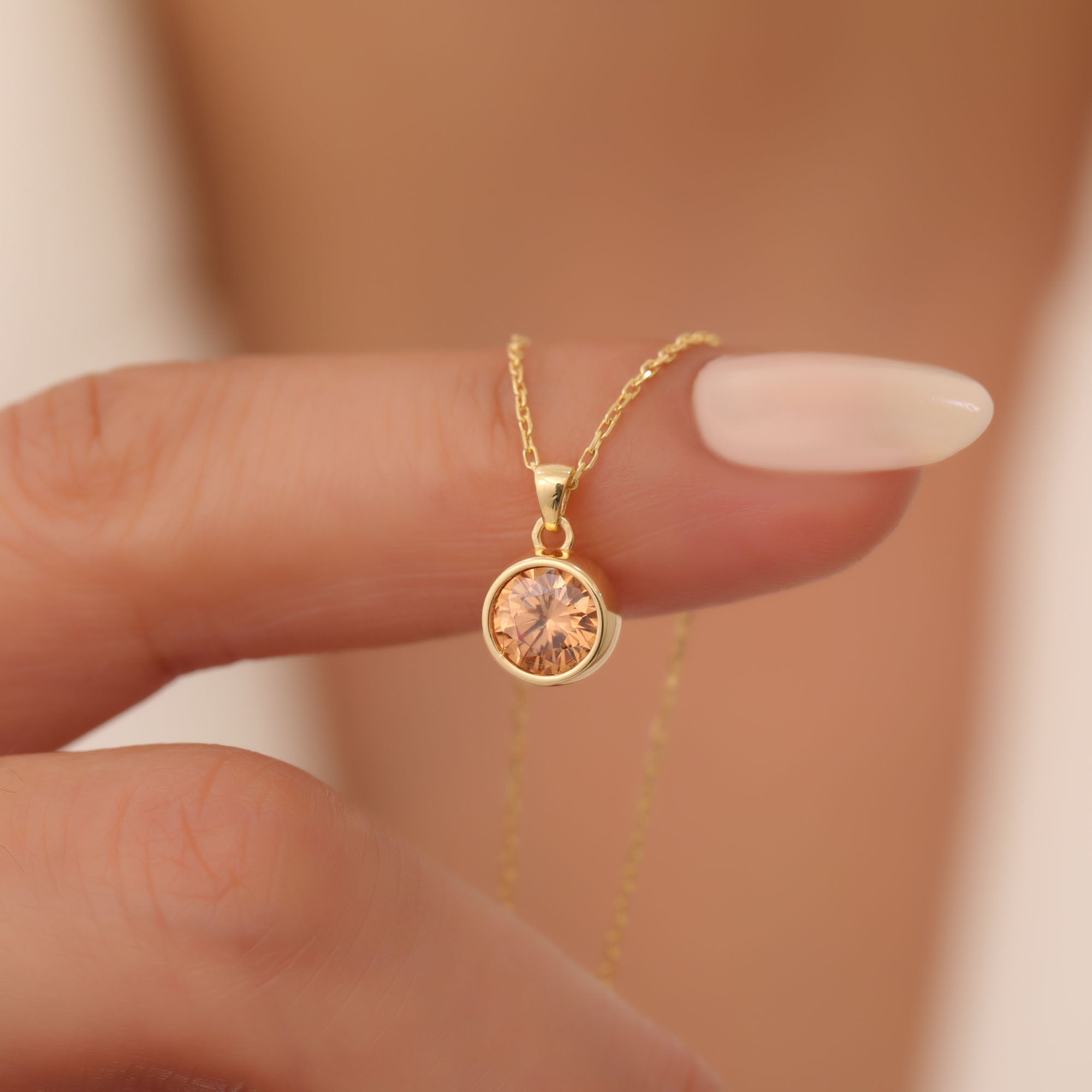 Round Citrine Bezel Necklace in 14K Solid Gold | November Birthstone Pendant Queen Jewelry Necklace