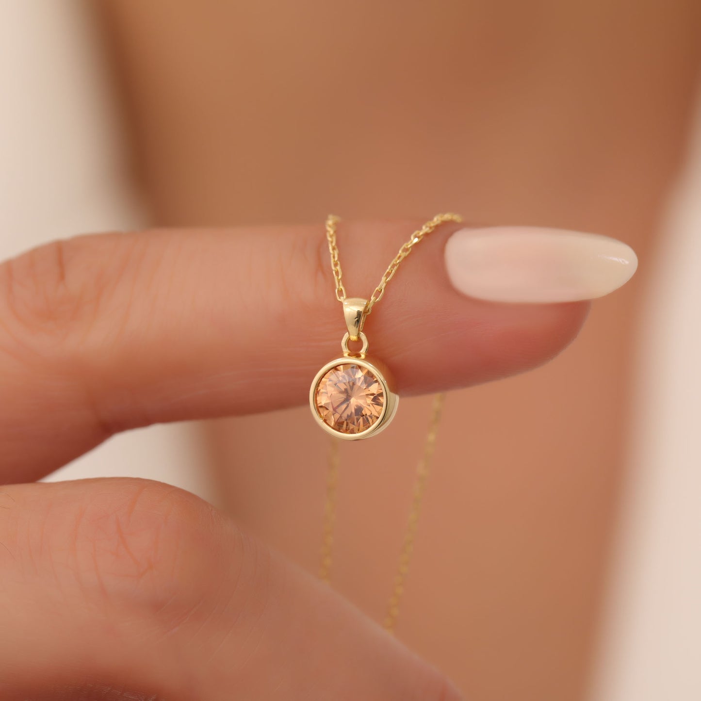 Round Citrine Bezel Necklace in 14K Solid Gold | November Birthstone Pendant Queen Jewelry Necklace