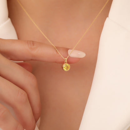 Round Yellow Topaz Bezel Necklace in 14K Solid Gold | Birthstone Pendant Queen Jewelry Necklace