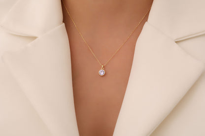 Round Alexandrite Bezel Necklace in 14K Solid Gold | June Birthstone Pendant Queen Jewelry Necklace