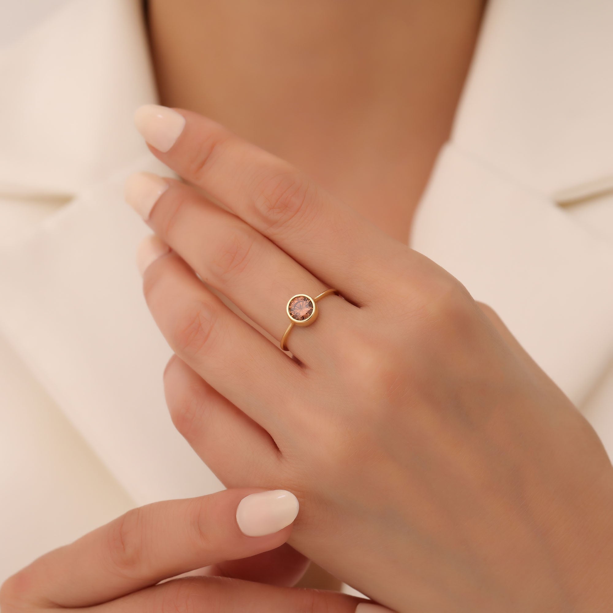 Round Smoky Quartz Bezel Ring in 14K Solid Gold | Birthstone Jewelry Queen Jewelry Rings