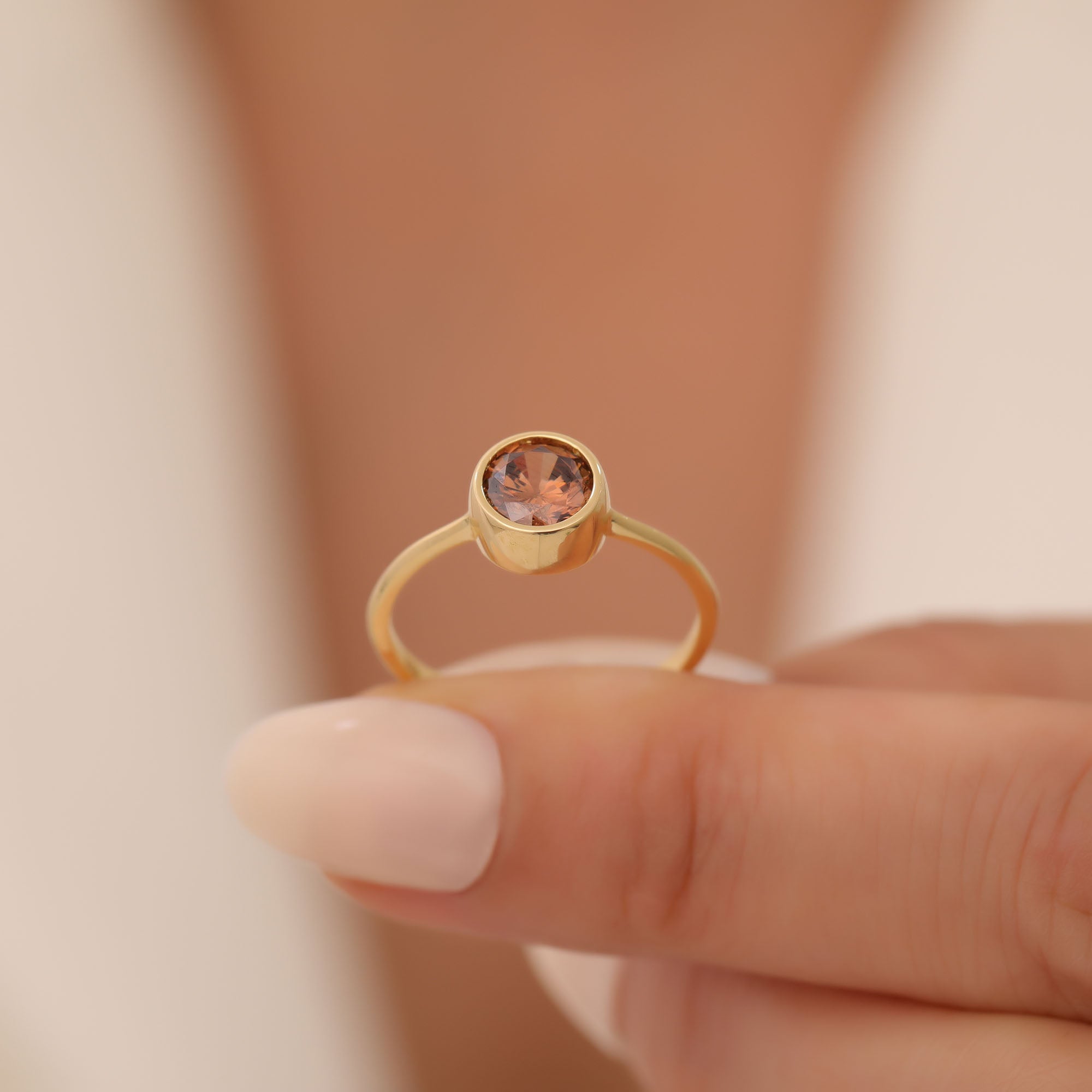Round Smoky Quartz Bezel Ring in 14K Solid Gold | Birthstone Jewelry Queen Jewelry Rings