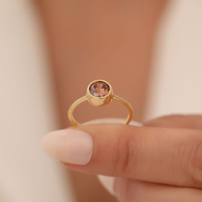 Round Smoky Quartz Bezel Ring in 14K Solid Gold | Birthstone Jewelry Queen Jewelry Rings