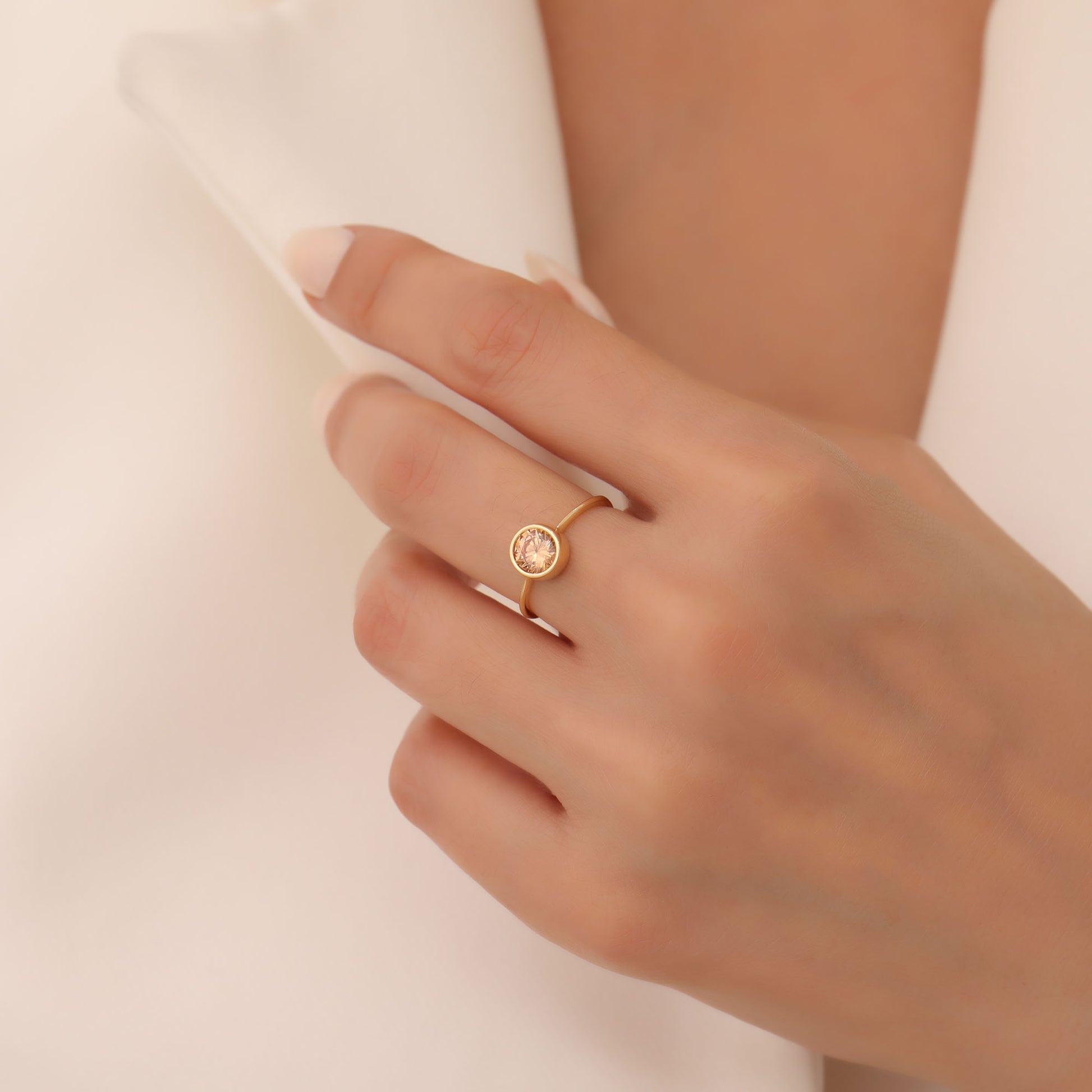 Round Citrine Bezel Ring in 14K Solid Gold | November Birthstone Queen Jewelry Rings