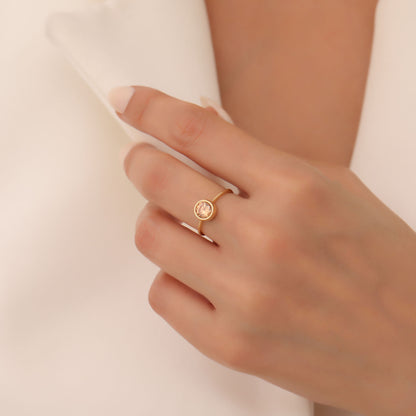 Round Citrine Bezel Ring in 14K Solid Gold | November Birthstone Queen Jewelry Rings