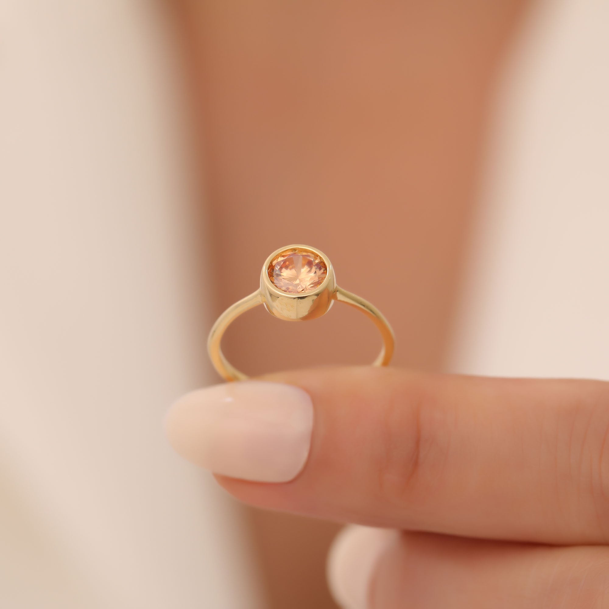 Round Citrine Bezel Ring in 14K Solid Gold | November Birthstone Queen Jewelry Rings