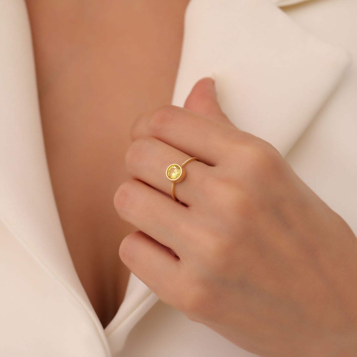 Round Yellow Topaz Bezel Ring in 14K Solid Gold | Birthstone Jewelry Queen Jewelry Rings